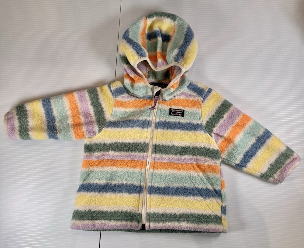 L.L.Bean Unisex Baby 6-12M Hooded Full Zip Fleece Jacket Pastel Striped Outdoor